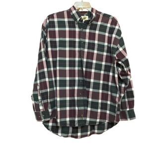 Field Gear Green, Burgundy, White plaid button-down shirt, size XLarge
